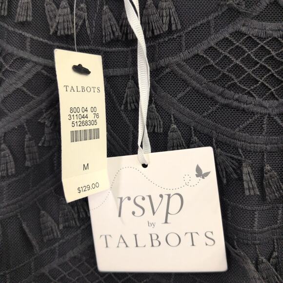 TALBOTS RSVP Black Lace Blouse Women's Medium Scalloped Hem 3/4 Sleeve Lined NWT - Picture 2 of 11